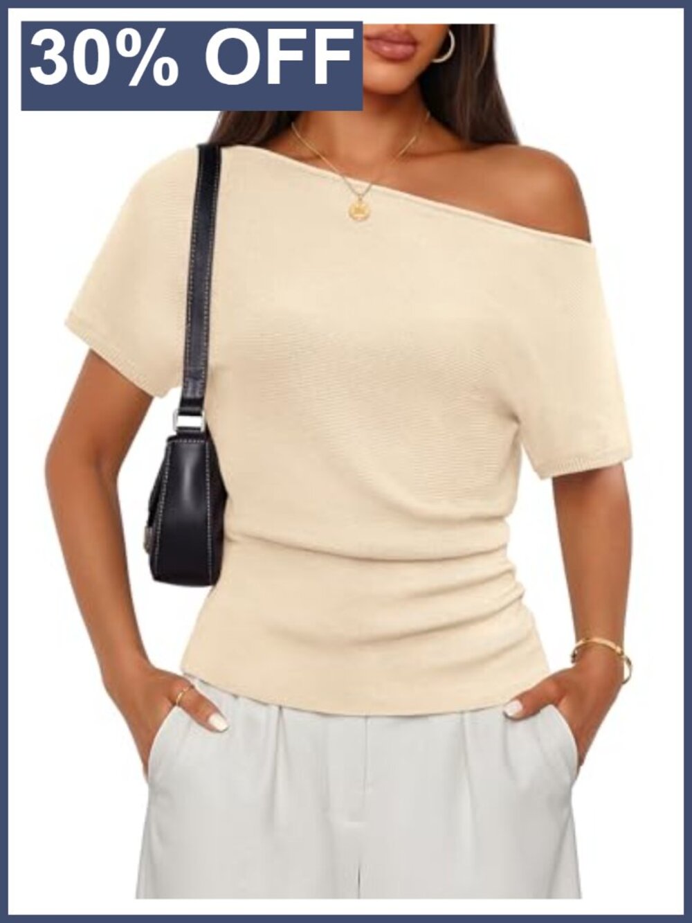 Off Shoulder Lightweight Knit Short Sleeve Summer Pullover Sweater